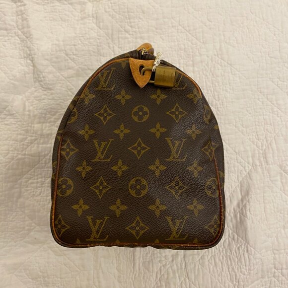 GUC Vintage LV Monogram Speedy Bag 30 Double Handle Satchel Brown - Picture 7 of 15